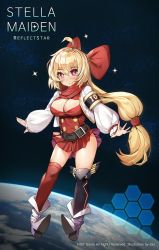 Rule 34 | + +, 1girl, ahoge, armband, asymmetrical legwear, bad id, bad pixiv id, belt, belt buckle, black belt, black thighhighs, blonde hair, blush, boots, bow, breasts, buckle, cleavage, cleavage cutout, closed mouth, clothing cutout, copyright name, dress, earth (planet), hair between eyes, hair bow, highres, jacket, large breasts, long hair, long sleeves, low-tied long hair, mismatched legwear, open clothes, open jacket, planet, pleated dress, puffy long sleeves, puffy sleeves, red bow, red dress, red eyes, red scarf, red thighhighs, scarf, sleeves past wrists, smile, solo, space, sparkle, star (sky), stella maiden, suou-sensei, thighhighs, very long hair, watermark, white footwear, white jacket