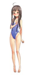 Rule 34 | 10s, 1girl, absurdres, acquire, ahoge, akiba&#039;s trip, akiba&#039;s trip 1, artist request, bare legs, barefoot, blush, breasts, brown eyes, brown hair, competition school swimsuit, covered navel, covered erect nipples, full body, hand on own chest, highleg, highleg swimsuit, highres, long hair, one-piece swimsuit, school swimsuit, small breasts, solo, standing, sweatdrop, swimsuit, transparent background