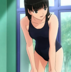Rule 34 | amagami, ayatsuji tsukasa, black hair, highres, long hair, one-piece swimsuit, smile, swimsuit