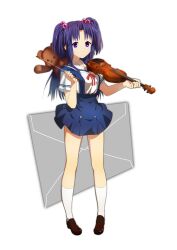 Rule 34 | 1girl, absurdres, blue hair, blue skirt, bow (music), brown footwear, clannad, closed mouth, commentary, full body, hair bobbles, hair ornament, hands up, high-waist skirt, highres, hikarizaka private high school uniform, holding, holding bow (music), holding instrument, holding violin, ichinose kotomi, instrument, kneehighs, letter, loafers, long hair, looking at viewer, mogege gk, parted bangs, purple eyes, red ribbon, ribbon, sailor collar, school uniform, serafuku, shirt, shoes, short sleeves, simple background, skirt, smile, socks, solo, standing, stuffed animal, stuffed toy, summer uniform, suspender skirt, suspenders, teddy bear, two side up, violin, white background, white sailor collar, white shirt, white socks