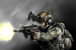 Rule 34 | 1boy, aiming, american flag, assault rifle, blue eyes, camouflage, casing ejection, eotech, explosive, firing, first aid kit, flashlight, gloves, goggles, grenade, gun, h&amp;k hk416, hand grenade, headset, heckler &amp; koch, helmet, highres, holographic weapon sight, load bearing vest, magpul, male focus, military operator, muzzle flash, night-vision device, original, radio, reflector sight, rifle, scissors, shell casing, sight (weapon), smoke, smoke grenade, solo, magazine (weapon), tactical light, taka-man, taka (iawas), vertical forward grip, weapon, weapon request