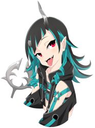 Rule 34 | 1girl, nanashi inc., akitetsu, belt, belt bra, black hair, black jacket, blue belt, blue hair, blush, chest belt, clothing cutout, commentary request, cropped jacket, demon girl, demon horns, demon tail, fangs, head tilt, horns, jacket, long hair, long sleeves, looking to the side, multicolored hair, open clothes, open jacket, open mouth, pointy ears, red eyes, shishio chris, shoulder cutout, simple background, smile, solo, sugar lyric, tail, tongue, tongue out, transparent background, two-tone hair, upper body, virtual youtuber