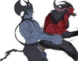 Rule 34 | 2boys, amon (devilman), anal, anal tail, butt plug, devilman, devilman (character), devilman crybaby, fake tail, fudou akira, highres, male penetrated, multiple boys, muscular, muscular male, sex toy, tail, yaoi
