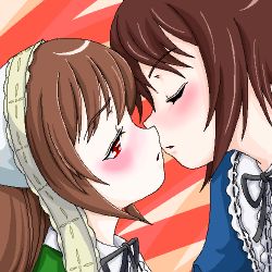 Rule 34 | 00s, 2girls, blush, brown hair, couple, closed eyes, female focus, imminent kiss, incest, lowres, multiple girls, oekaki, rozen maiden, siblings, sisters, sonota oozei, souseiseki, suiseiseki, twincest, twins, yuri