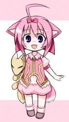 Rule 34 | 10s, ahoge, animal ears, bow, dog days, dog ears, dog tail, fox, hair bow, kugelschreiber, millhiore f. biscotti, open mouth, pink hair, smile, stuffed animal, stuffed toy, tail
