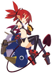 Rule 34 | 1girl, :o, anklet, ass, bat wings, black gloves, boots, choker, demon girl, demon tail, disgaea, doughnut, earrings, elbow gloves, etna (disgaea), flat chest, food, full body, gloves, harada takehito, highres, holding, jewelry, latex, latex gloves, looking at viewer, midriff, nippon ichi, official art, prinny, prinny (seres), prinny (series), prinny can i really be the hero?, prinny ~ore ga shujinkou de iinsuka?~, red eyes, simple background, skull earrings, solo, tail, thigh boots, thighhighs, twintails, white background, wings