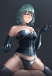 Rule 34 | 1boy, 1girl, ameya, aqua hair, bad id, bad pixiv id, bare shoulders, bdsm, black background, black corset, black gloves, black panties, black thighhighs, blush, bondage, bondage outfit, bound, breasts, cleavage, closed mouth, collarbone, commentary request, commission, corset, dominatrix, elbow gloves, femdom, gloves, highres, holding, holding whip, latex, latex corset, latex gloves, latex legwear, latex panties, looking at viewer, medium breasts, medium hair, original, panties, pixiv commission, purple eyes, sitting, sitting on person, thighhighs, underwear, whip