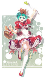 Rule 34 | &gt; &lt;, 1girl, 2015, alternate hairstyle, animal, animal on head, apron, artist name, basket, bread, closed eyes, dated, dress, english text, food, green eyes, green hair, hair bun, hatsune miku, heart, heart-shaped pupils, highres, linfi-muu, long hair, looking at viewer, mikuzukin (module), on head, open mouth, outstretched arm, panties, project diva (series), revision, ribbon, ribbon-trimmed legwear, ribbon trim, single hair bun, skirt, smile, solo, spring onion, striped clothes, striped panties, symbol-shaped pupils, text focus, thighhighs, underwear, vocaloid, white thighhighs