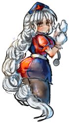 Rule 34 | ass, breasts, emerald kitty, expressionless, from behind, highres, huge ass, large breasts, ponytail, thick thighs, thighs, touhou, white hair, yagokoro eirin