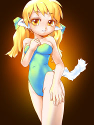 Rule 34 | animal ears, blonde hair, cat ears, cat tail, highleg, highleg swimsuit, long hair, one-piece swimsuit, original, satou kazuyoshi, solo, swimsuit, tail, twintails, yellow eyes