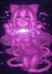 Rule 34 | 1girl, animal ears, blush, cat ears, colored skin, curss, galaxy, giant, giantess, highres, monster girl, no nipples, open mouth, purple hair, purple skin, slime girl, solo
