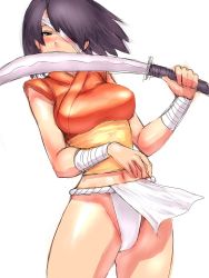 Rule 34 | bandages, fumio (rsqkr), fundoshi, hair over one eye, japanese clothes, loincloth, short hair, solo, sword, weapon