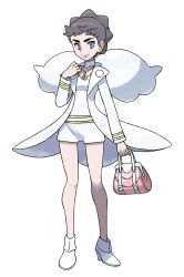 Rule 34 | 10s, 1girl, absurdres, blue eyes, boots, brown hair, coat, collar, collarbone, creatures (company), diantha (pokemon), game freak, highres, hip focus, jewelry, knees, legs, miniskirt, necklace, nintendo, official art, pokemon, pokemon xy, short hair, simple background, skirt, smile, solo, white background