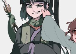 Rule 34 | 2others, adagumo no yaorochi, androgynous, arm up, black eyes, black hair, black sleeves, blue kimono, cheek pinching, fangs, favnvs (s910a ib6), fingersmile, forced smile, green scarf, hands in opposite sleeves, helmet, image sample, japanese clothes, katano sukune, kimono, len&#039;en, long hair, multiple others, out of frame, pinching, pointy ears, ponytail, red eyes, red hair, scarf, sharp teeth, short hair, side ponytail, snake tail, sword of kusanagi, tail, tasouken, teeth, twitter sample, wide sleeves