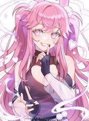 Rule 34 | 1girl, finger to mouth, highres, indie virtual youtuber, long hair, looking to the side, monster girl, nail polish, pale skin, panthebread, pink eyes, pink hair, pluto (vtuber), slime girl, solo, twintails, virtual youtuber