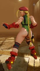 Rule 34 | 1girl, 3d, antenna hair, ass, bare shoulders, blonde hair, blue eyes, braid, breasts, cammy white, curvy, fighting stance, full body, gloves, green leotard, groin, hat, highleg, highleg leotard, highres, huge ass, large breasts, leotard, lips, long hair, looking to the side, red gloves, red hat, ryona, screencap, shiny clothes, skindentation, solo, street fighter, street fighter v, thighs, third-party edit, thong leotard, train station, twin braids, very long hair, wide hips