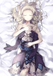 Rule 34 | 1girl, aikatsu!, aikatsu! (series), bad id, bad pixiv id, bed sheet, closed mouth, unworn clothes, covering privates, dakimakura (medium), closed eyes, gothic lolita, hair down, highres, holding, holding clothes, lolita fashion, lying, mgn0isi, nude cover, on back, silver hair, solo, toudou yurika