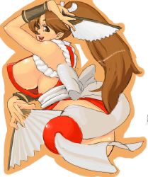 Rule 34 | 1girl, breasts, brown hair, fatal fury, highres, large breasts, no n@me, shiranui mai, snk, the king of fighters