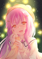 Rule 34 | 1girl, :d, bear hat, blush, hair between eyes, hand grab, hand on another&#039;s cheek, hand on another&#039;s face, head tilt, highres, himekuma ribon, konsoramoon, long hair, looking at viewer, open mouth, pink hair, pov, pov hands, re:act, red eyes, smile, solo focus, symbol-shaped pupils, upper body, virtual youtuber