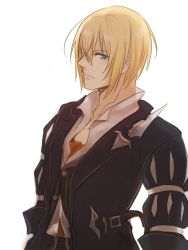 Rule 34 | 1boy, blonde hair, blue eyes, eizen, eizen (tales), looking at viewer, male focus, simple background, solo, tales of (series), tales of berseria, tusia, white background