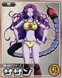 Rule 34 | 1girl, breasts, chimera ant, cleavage, doll joints, facial mark, female focus, hunter x hunter, joints, large breasts, long hair, monster girl, scorpion, scorpion tail, tail, thong, zazan