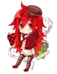 Rule 34 | 1girl, ahoge, asagao minoru, bad id, bad pixiv id, bandaid, fingerless gloves, flaky (happy tree friends), gloves, happy tree friends, hat, long hair, nail polish, pantyhose, personification, red eyes, red hair, red nails, sailor collar, shorts, solo, torn clothes, torn pantyhose, very long hair