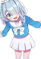 Rule 34 | 1girl, afnroll, aqua eyes, arona (blue archive), blue archive, blue eyes, blush, braid, choker, envelope, halo, holding, holding envelope, long sleeves, looking at viewer, open mouth, pink hair, pleated skirt, sailor collar, school uniform, serafuku, short hair, side braid, simple background, skirt, solo, sparkle, teeth, upper teeth only, white background, white choker, white sailor collar, white skirt