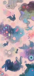 Rule 34 | abstract, animal, bad id, bad pixiv id, bird, rabbit, colorful, commentary request, closed eyes, falling, flying, highres, manino (mofuritaionaka), no humans, original, psychedelic