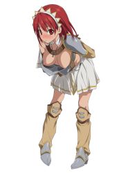 Rule 34 | 00s, 1girl, blush, breasts, cecily cambell, detached collar, dot nose, full body, highres, jewelry, leaning forward, looking at viewer, matching hair/eyes, medium breasts, miniskirt, nipples, nose blush, nude filter, pendant, pigeon-toed, red eyes, red hair, seiken no blacksmith, simple background, skirt, solo, standing, tagme, thighhighs, third-party edit, white background, zettai ryouiki