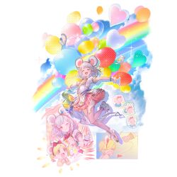 Rule 34 | 2girls, animal ears, balloon, blonde hair, closed mouth, dress, fake animal ears, granblue fantasy, hairband, holding, holding balloon, looking at viewer, medium hair, minaba hideo, mouse (animal), multiple girls, multiple views, official art, one eye closed, open mouth, outstretched arms, pink eyes, pink thighhighs, polka dot, short dress, short hair, short sleeves, thighhighs, transparent background, twintails, vikala (granblue fantasy), white footwear, white hair, yellow eyes