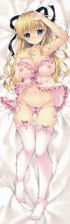 Rule 34 | 1girl, absurdres, blush, bow legwear, copyright request, dakimakura (medium), feet, full body, highres, huge filesize, long image, mikeou, nipples, no bra, no shoes, see-through, solo, tall image, thighhighs, white thighhighs