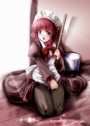 Rule 34 | 00s, 1girl, absurdres, apron, black pantyhose, blue eyes, blush, bucket, bucket of water, clothes lift, female focus, full body, highres, hisui (tsukihime), maid, maid apron, open mouth, panties, panties under pantyhose, pantyhose, pantyshot, sitting, skirt, skirt lift, solo, tsukihime, underwear, upskirt, water
