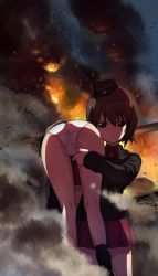 Rule 34 | 10s, 2girls, a1 (initial-g), agent aika, aika (series), blazer, brown eyes, brown hair, carrying, closed mouth, commentary request, cowboy shot, fire, garrison cap, girls und panzer, hand on another&#039;s thigh, hat, itsumi erika, jacket, kuromorimine military uniform, long sleeves, looking at viewer, military, military vehicle, motor vehicle, multiple girls, nishizumi maho, open mouth, panties, parody, pleated skirt, red skirt, short hair, shoulder carry, skirt, smoke, tank, unconscious, underwear, white panties