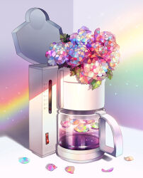 Rule 34 | 2017, bouquet, coffee, coffee maker, commentary, english commentary, flower, flower focus, gradient background, leaf, longestdistance, multicolored flower, no humans, numbered, object focus, original, petals, rainbow, still life