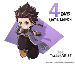Rule 34 | 1boy, brown hair, chibi, copyright name, copyright notice, countdown, english text, law (tales), logo, multicolored hair, official art, pink hair, smile, solo, spiked hair, spiked knuckles, tales of (series), tales of arise, two-tone hair