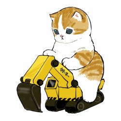 Rule 34 | :&lt;, animal, aqua eyes, blue eyes, cat, construction, excavator, highres, kitten, mofu sand, original, vehicle focus, white fur