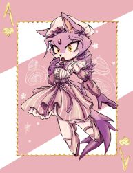 Rule 34 | 1girl, animal ears, blaze the cat, bow, bowtie, cat ears, cat girl, cat tail, dress, forehead jewel, furry, furry female, gloves, highres, long hair, open mouth, pink dress, pink footwear, pink headwear, purple bow, purple bowtie, purple gloves, rfts10919, sonic (series), tail, yellow eyes