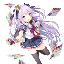 Rule 34 | 1girl, blush, choker, crown, fang, flyer, hair ribbon, holding, leg up, light purple hair, long hair, looking at viewer, miss barbara, official art, open mouth, outstretched arm, plaid, plaid skirt, pointy ears, purple eyes, ribbon, short sleeves, skirt, solo, transparent background, two side up, uchi no hime-sama ga ichiban kawaii