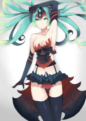 Rule 34 | 1girl, absurdres, aqua eyes, aqua hair, arm above head, arm up, bare shoulders, breasts, cleavage, gluteal fold, groin, hatsune miku, highres, long hair, medium breasts, mou (piooooon), navel, sketch, solo, thighhighs, vocaloid, waist cape, white background