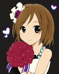 Rule 34 | 00s, 1girl, amagu, bad id, bad pixiv id, bouquet, brown eyes, brown hair, don&#039;t say &quot;lazy&quot;, female focus, flower, hirasawa yui, k-on!, short hair, simple background, solo