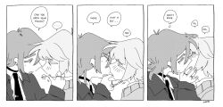 2boys 3koma comic english_text french_kiss greyscale julie_egg kiss monochrome multiple_boys original speech_bubble yaoi