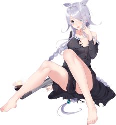 Rule 34 | 1girl, alternate costume, barefoot, black skirt, black sweater, blue eyes, blush, braid, breasts, clothes between thighs, collarbone, full body, kantai collection, kujou ichiso, large breasts, long hair, long sleeves, mole, mole under eye, official art, open mouth, ribbed sweater, silver hair, single braid, skirt, solo, sweater, torn clothes, torn sweater, torpedo, transparent background, umikaze (kancolle), umikaze kai ni (kancolle), very long hair