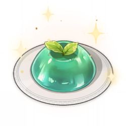 Rule 34 | artist request, commentary, dessert, english commentary, food, food focus, game cg, genshin impact, green theme, leaf, lowres, mint, no humans, official art, plate, simple background, sparkle, still life, third-party source, transparent background