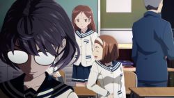 Rule 34 | 1boy, 4girls, animated, anime screenshot, classroom, glasses, multiple girls, school uniform, screencap, tagme, video