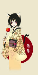 Rule 34 | 1girl, animal ears, candy apple, cat ears, cat tail, japanese clothes, kimono, original, rakishisu (rakisicc), solo, tail, takanashi akihito
