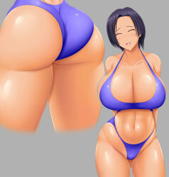 Rule 34 | 1girl, breasts, highres, huge breasts, misumi takasumi, simple background, solo, tan
