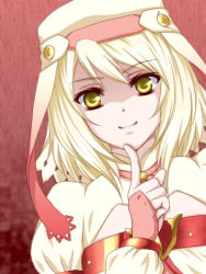 Rule 34 | 00s, 1girl, alice (tales), blonde hair, daybreak, hat, looking at viewer, lowres, simple background, smile, solo, tales of (series), tales of symphonia, tales of symphonia: dawn of the new world, white background, yellow eyes