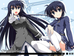 Rule 34 | 00s, 1girl, :d, buttons, chrono harlaown, gender request, genderswap, gloves, index finger raised, kusakami akira, long hair, looking at viewer, lyrical nanoha, mahou shoujo lyrical nanoha, military, military uniform, open mouth, short hair, smile, thighhighs, uniform, white gloves, white thighhighs, zettai ryouiki