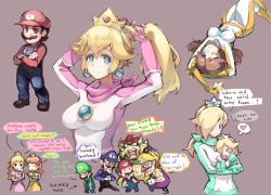 Rule 34 | 5boys, 5girls, aged down, alternate costume, arrow (symbol), baby, baby rosalina, baby rosetta, biker clothes, biker daisy, biker peach, biker rosalina, bikesuit, blonde hair, blue eyes, bodysuit, bowser, breasts, brown hair, cheating (relationship), crossed arms, crown, cup, drinking, dual persona, earrings, english text, ge-b, gloves, grabbing, grabbing another&#039;s breast, hair over one eye, heart, jewelry, long hair, luigi, mario, mario (series), mario kart, mario kart wii, medium breasts, multiple boys, multiple girls, netorare, nintendo, one eye closed, ponytail, princess daisy, princess peach, rosalina, scarf, short hair, skin tight, super mario galaxy, super mario land, teacup, time paradox, waluigi, wario