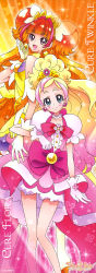 Rule 34 | 2girls, absurdres, amanogawa kirara, blonde hair, bow, character name, cure flora, cure twinkle, earrings, gloves, go! princess precure, happy, haruno haruka, highres, jewelry, long hair, multiple girls, official art, pink bow, precure, purple eyes, waist bow